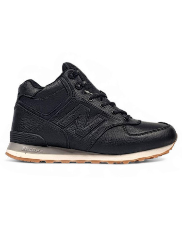 New Balance 574 High Leather Black White Gym Winter С МЕХОМ